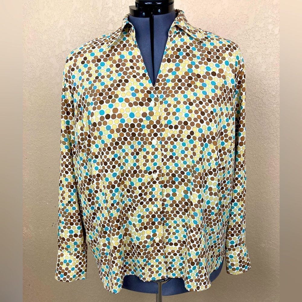 Judith Hart Vintage Mod Retro blouse in 70s palette w/ oval buttons long cuffs🌷